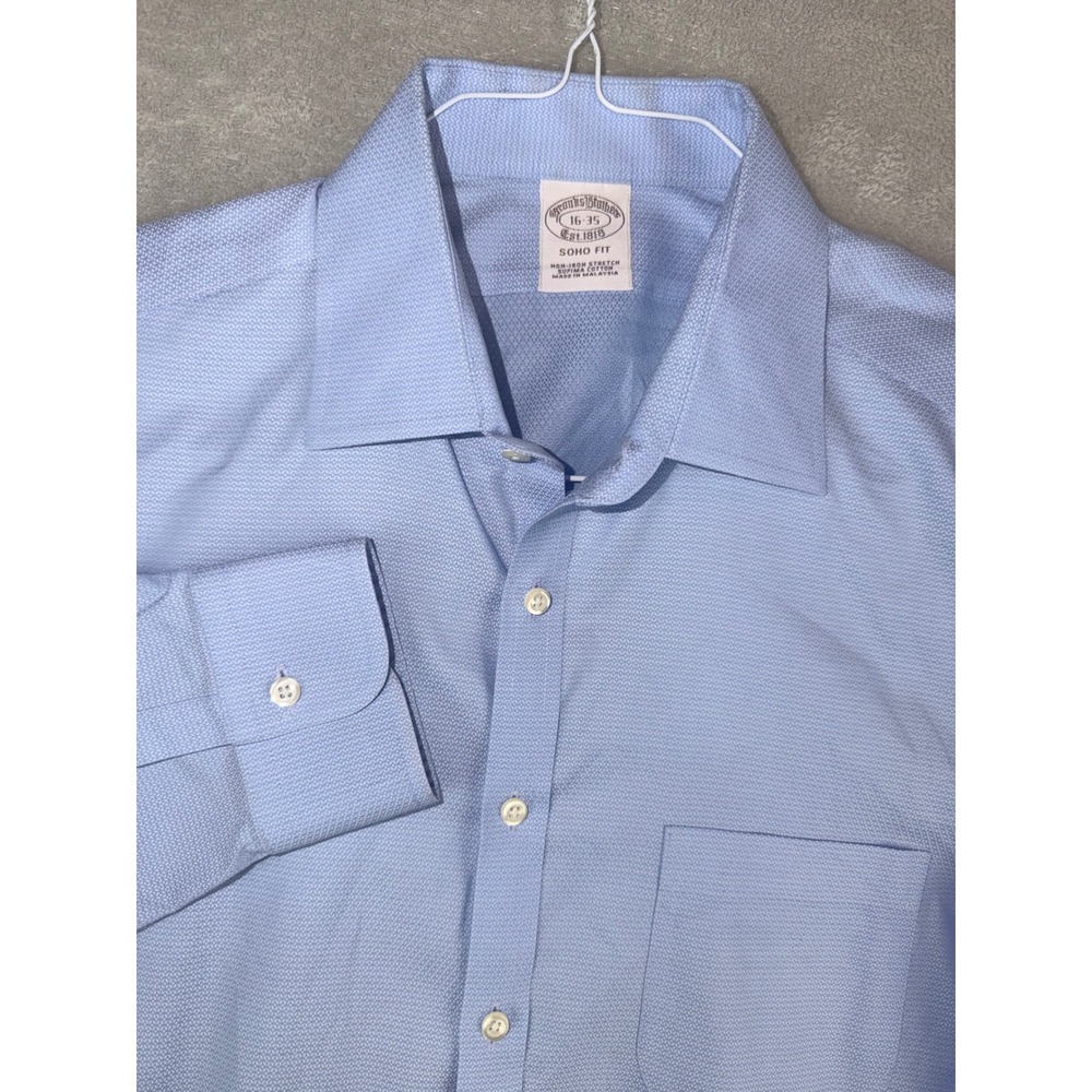Brooks Brothers Mens 16X35 Soho Dress Shirt Blue Supima Cotton Non-Iron Stretch